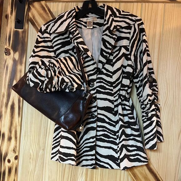 EUC Animal Print Career Jacket Cream Brn S - Picture 1 of 11